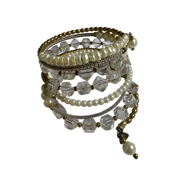 Silpada Multi-Strand Faux Pearl Crystal Bead Bracelet Silver & Gold Tone Accents - Picture 3 of 5